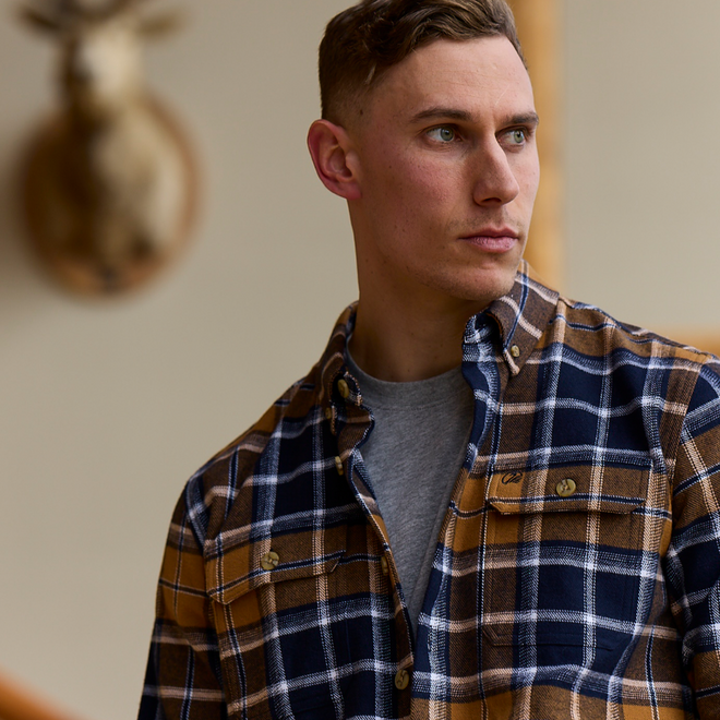 Swanndri - Pencarrow Shacket - Tan & Navy