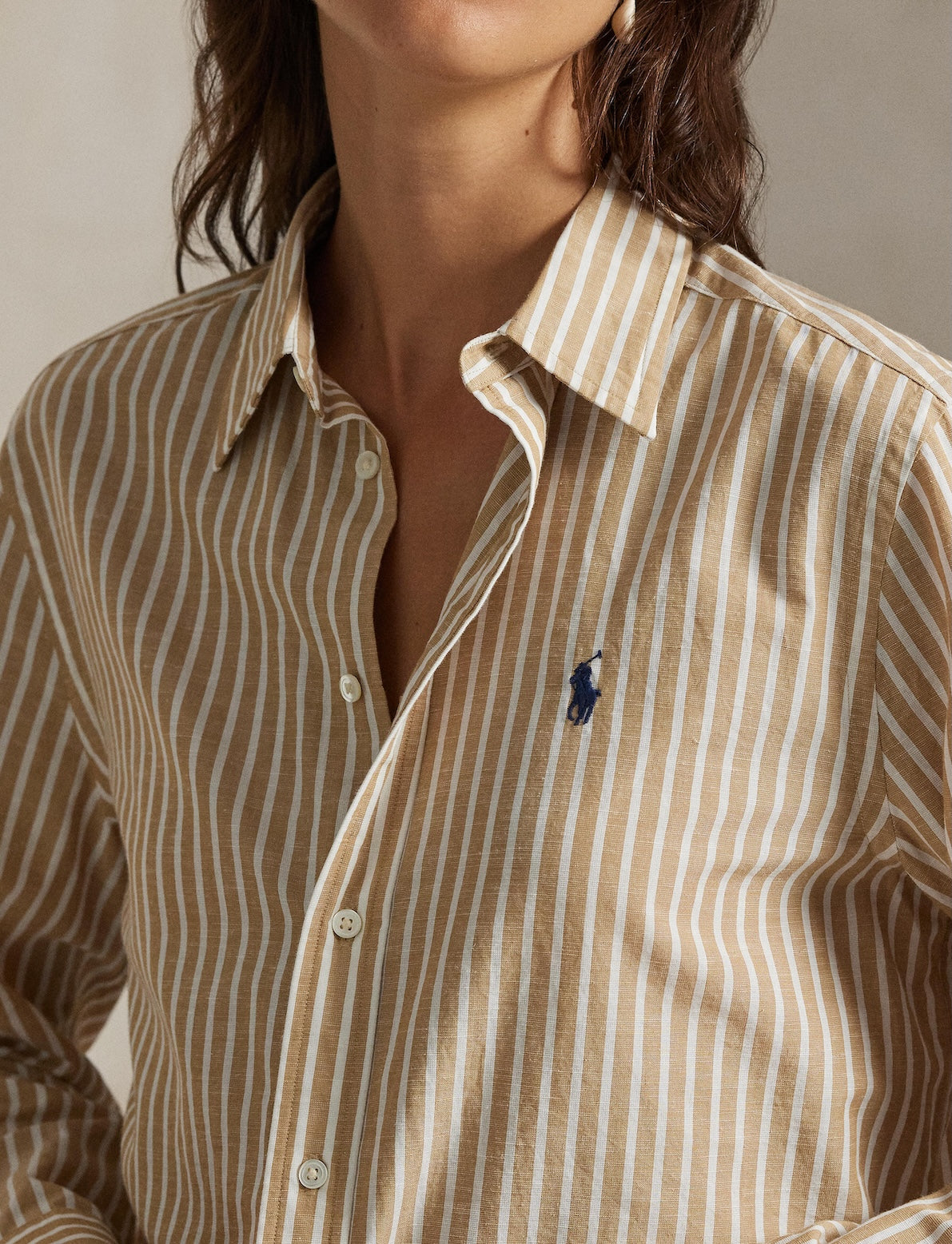Polo Ralph Lauren - Classic Fit Cotton & Linen Shirt - Stripe - Camel/White