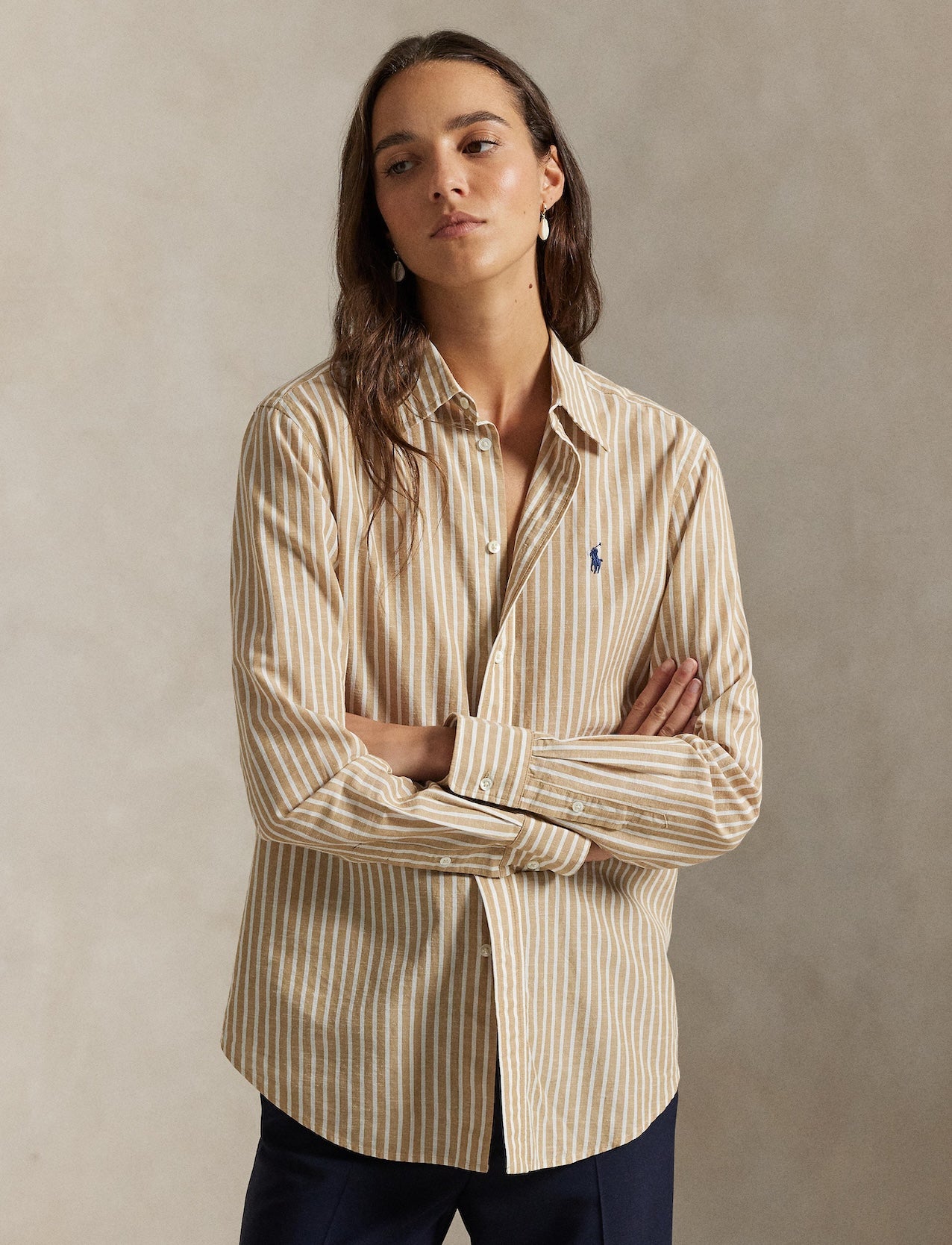 Polo Ralph Lauren - Classic Fit Cotton & Linen Shirt - Stripe - Camel/White