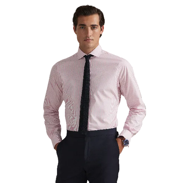 Polo Ralph Lauren - Custom Fit Striped Poplin Shirt - Carmel Pink/White Stripe 