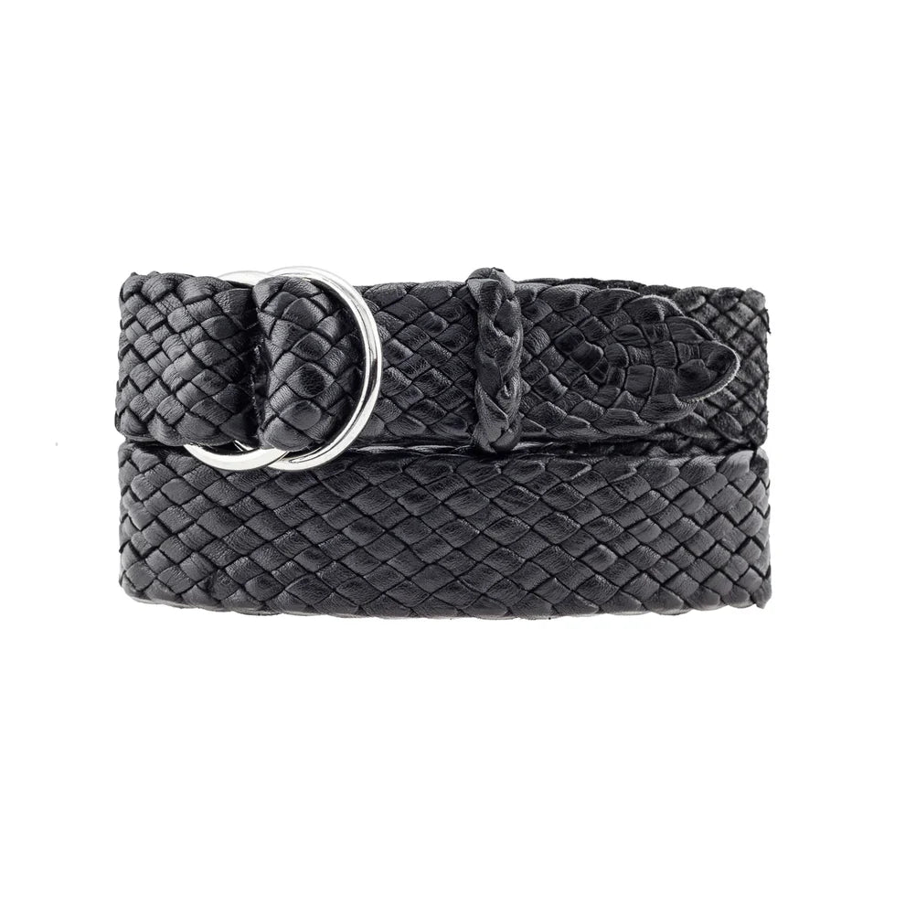 Badgery Belts - Queenslander Plaited Chrome Ring Belt - Black