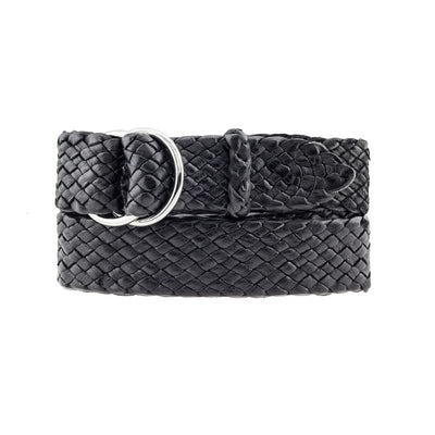 Badgery Belts - Queenslander Plaited Chrome Ring Belt - Black