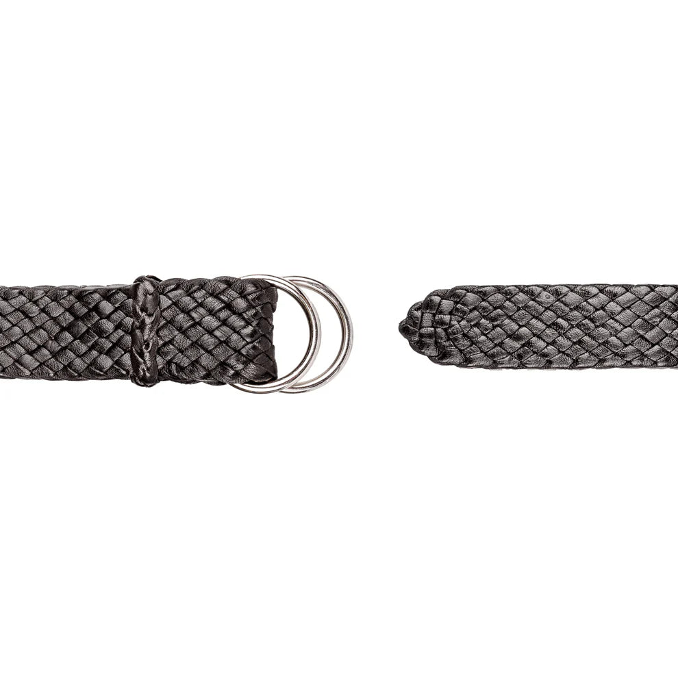 Badgery Belts - Queenslander Plaited Chrome Ring Belt - Black