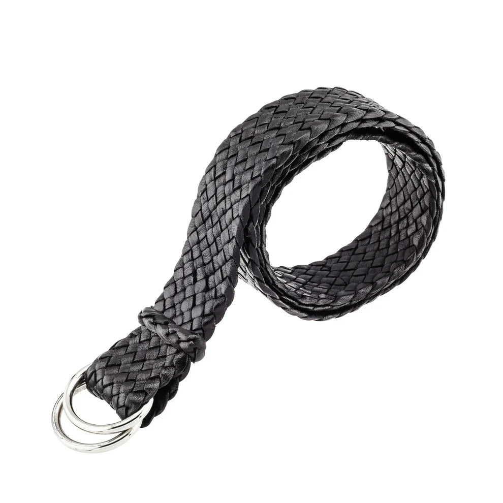 Badgery Belts - Queenslander Plaited Chrome Ring Belt - Black
