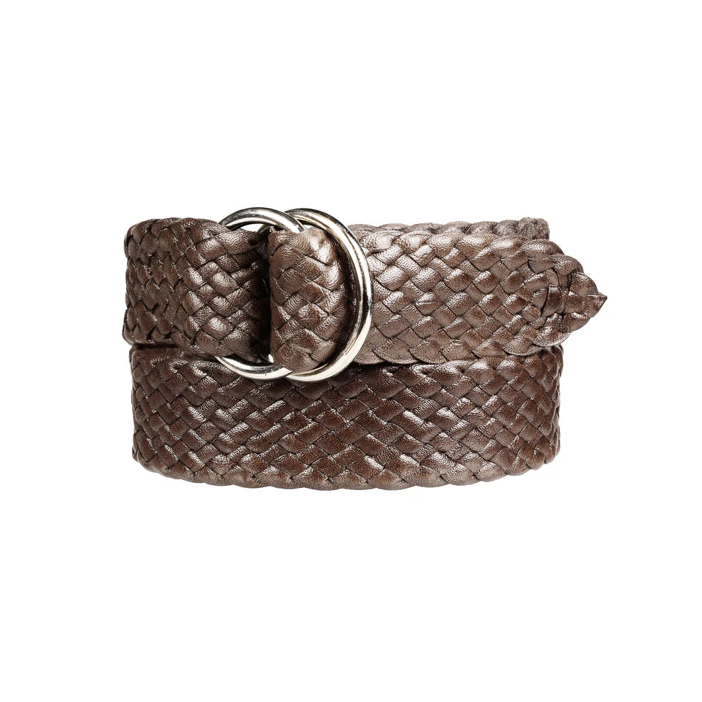 Badgery Belts - Queenslander Plaited Chrome Ring Belt - Chocolate