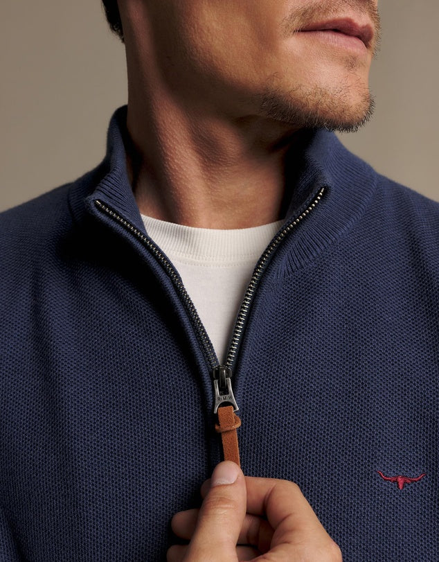 R.M.Williams - Warner Popcorn Zip Knit – Blue