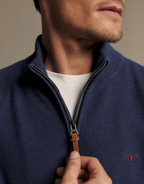 R.M.Williams - Warner Popcorn Zip Knit – Blue