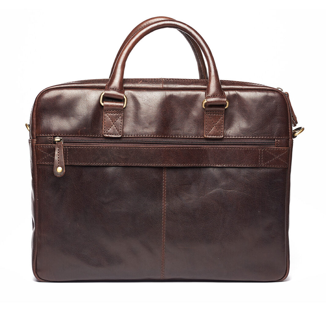 Oran Leather - Liam Bag - Brown | Brandy - men’s briefcase with two zippers and trolley strap.