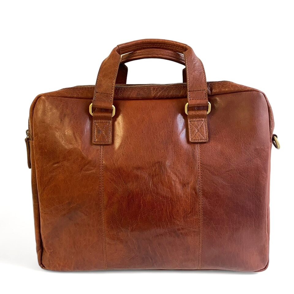 Oran Leather - Liam Bag - Brown | Brandy, men's business bag in brown leather with two handles.