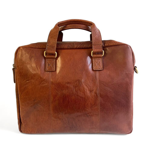 Oran Leather - Liam Bag - Brown | Brandy, men's business bag in brown leather with two handles.