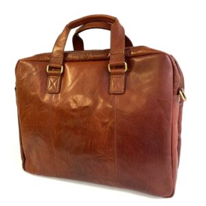Oran Leather - Liam Bag - Brown | Brandy – stylish men's leather briefcase with dual compartments and adjustable strap.