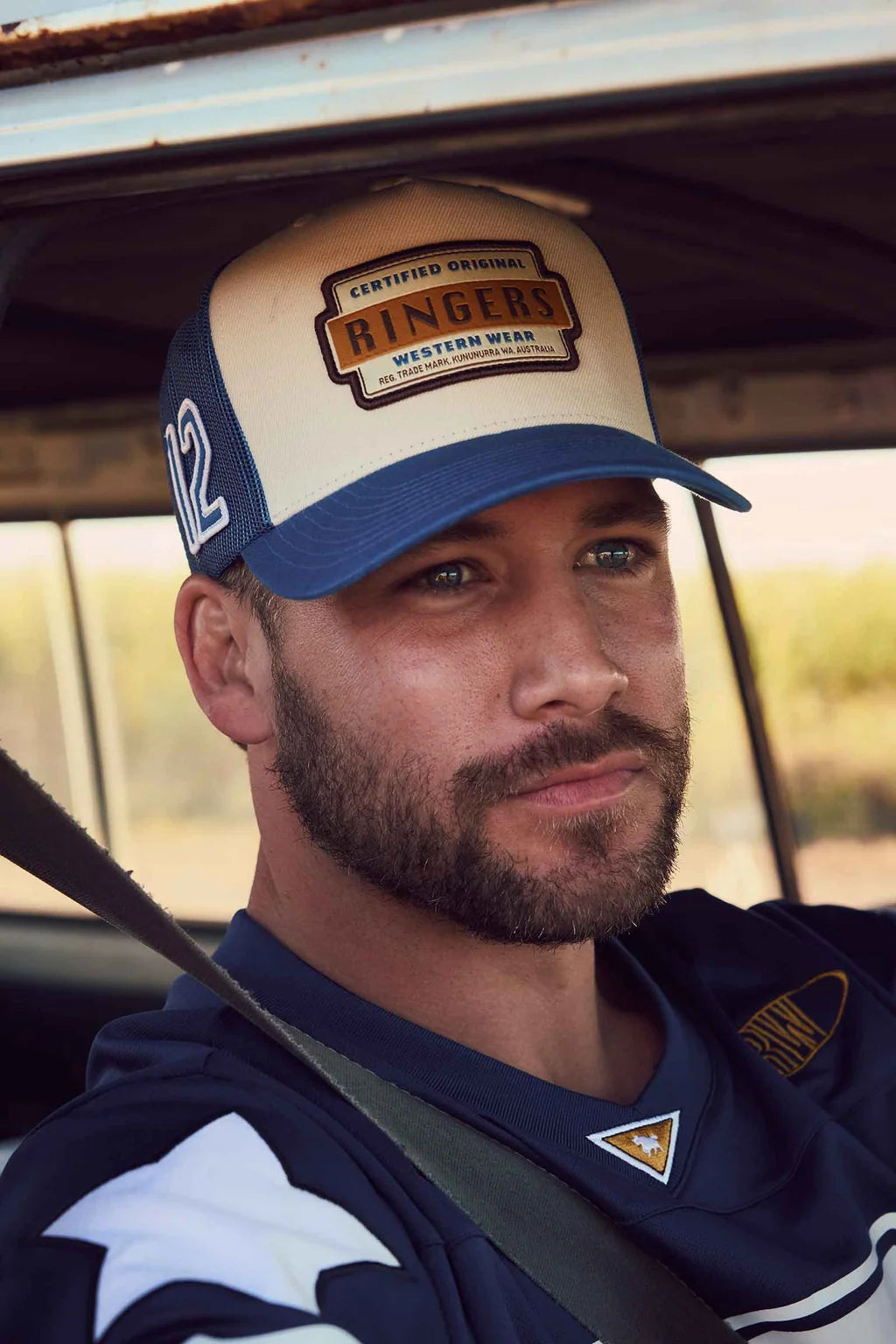 Ringers Western - Drive By Deep Fit Trucker Cap - Blue Cream