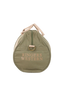 An olive green canvas duffel bag with light beige handles and trim, featuring a gold-tone metal D-ring and the text 'RINGERS WESTERN' printed in beige on the front.