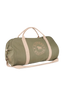 An olive green duffel bag with light beige handles, straps, and a circular 'Rangers Western' logo on the front, set against a plain off-white background.