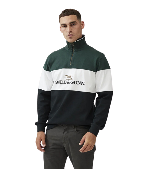 Rodd & Gunn - Foresters Peak Quarter Zip Rugby Sweatshirt - Forest, White & Black