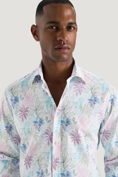 M.J. Bale - Rapallo Shirt - Printed - Multi - MULTIBUY displayed on a model with a vibrant floral print design.