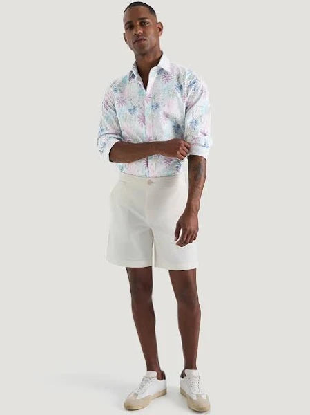 M.J. Bale - Rapallo Shirt - Printed - Multi - MULTIBUY, a vibrant cotton shirt worn with casual shorts and sneakers.