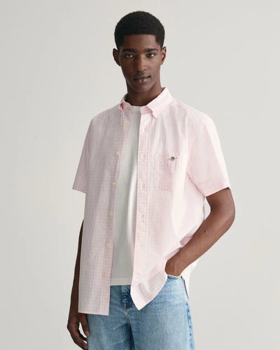 GANT -  Poplin Short Sleeve Shirt Gingham - Light Pink