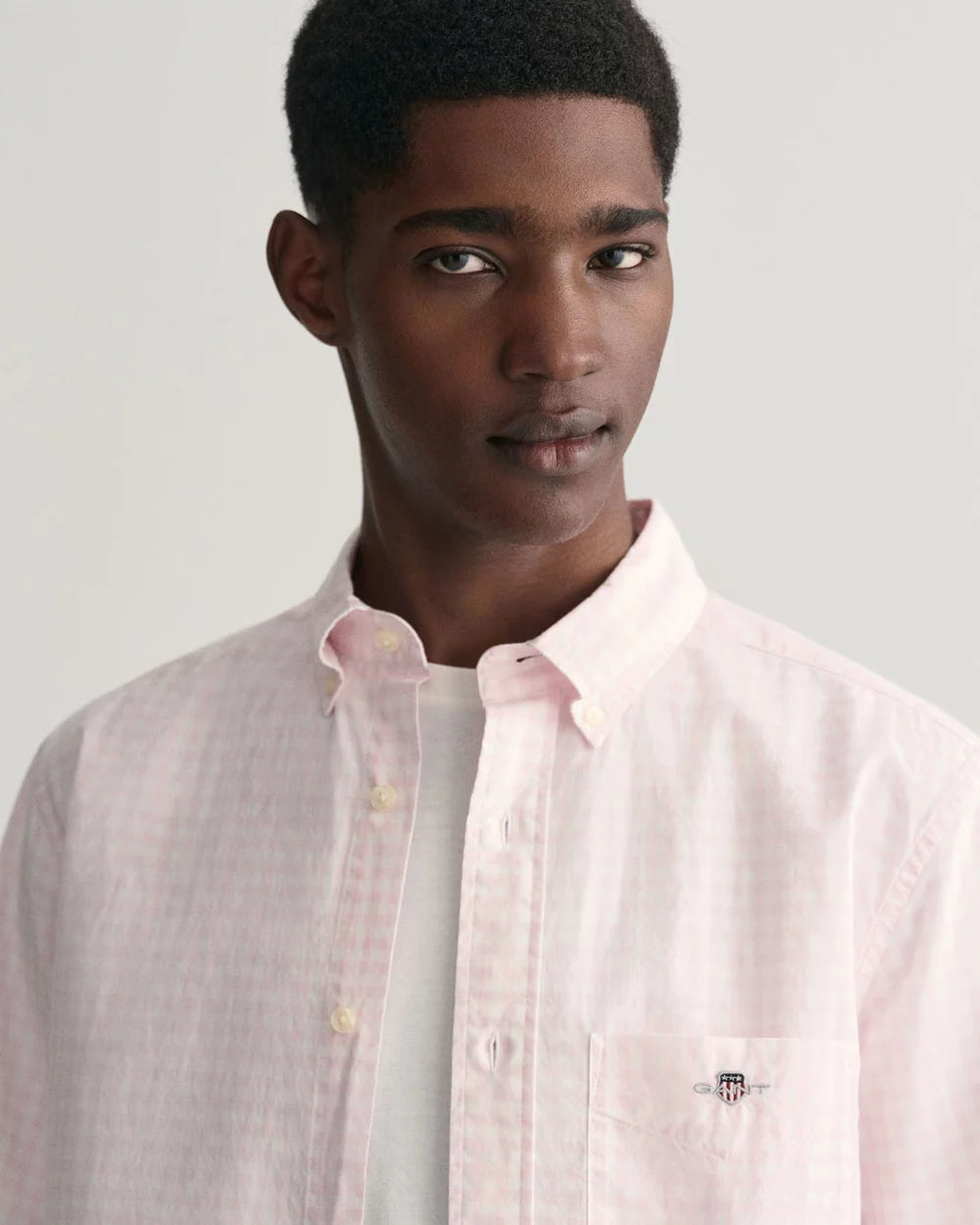 GANT -  Poplin Short Sleeve Shirt Gingham - Light Pink
