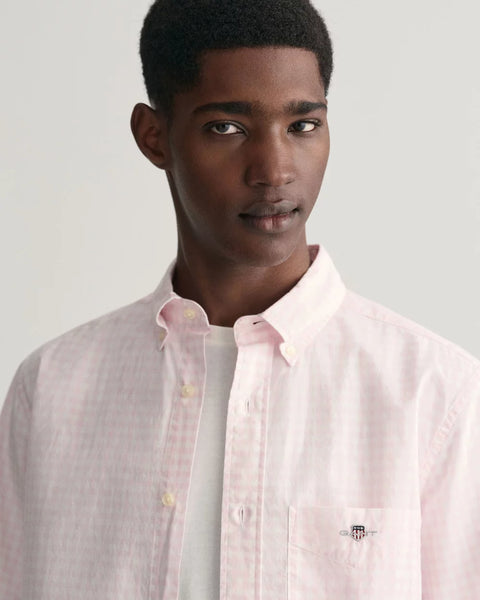 GANT -  Poplin Short Sleeve Shirt Gingham - Light Pink