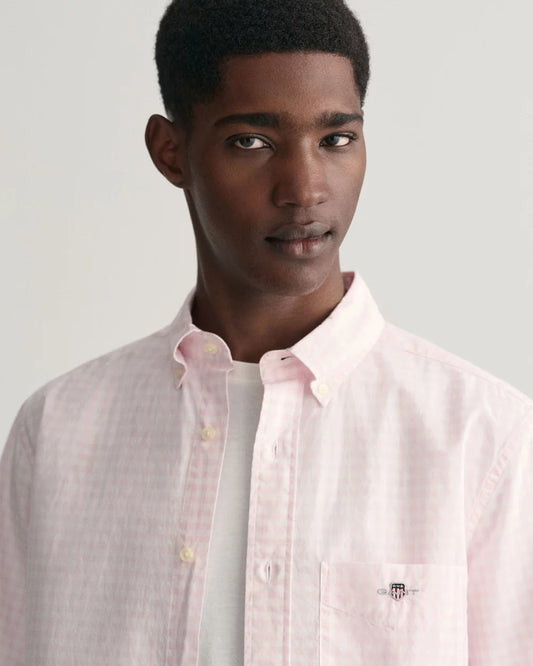 GANT -  Poplin Short Sleeve Shirt Gingham - Light Pink