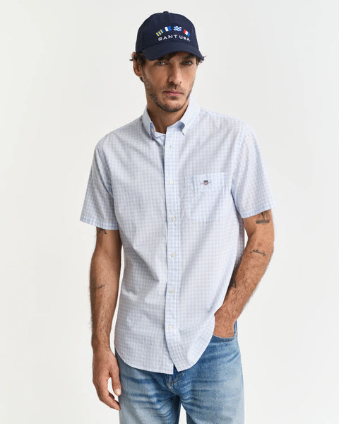 GANT -  Poplin Short Sleeve Shirt- Gingham - Light Blue