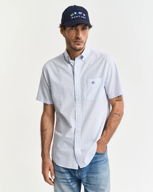 GANT -  Poplin Short Sleeve Shirt- Gingham - Light Blue