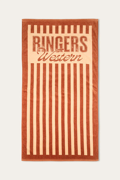 Ringers Western Striped Towel - Tan featuring a classic striped design in soft cotton for beach or poolside adventures.