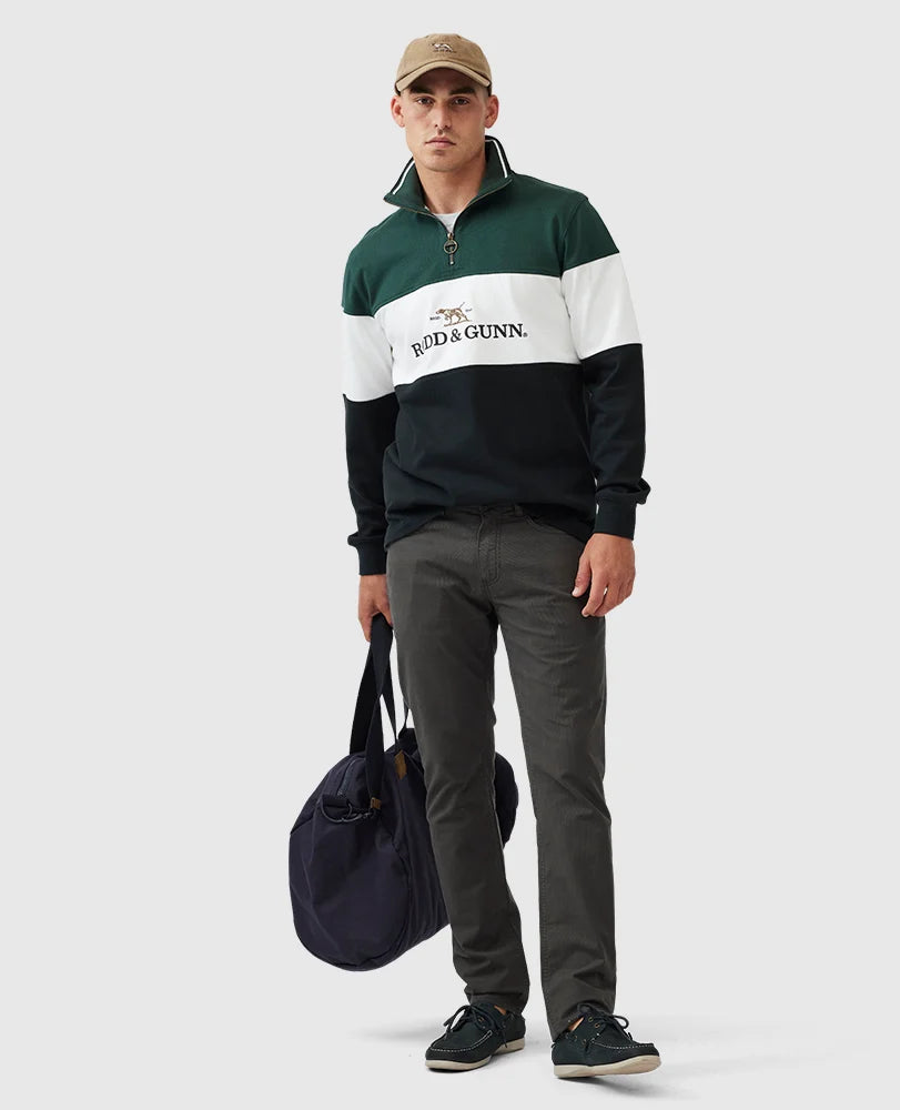 Rodd & Gunn - Foresters Peak Quarter Zip Rugby Sweatshirt - Forest, White & Black