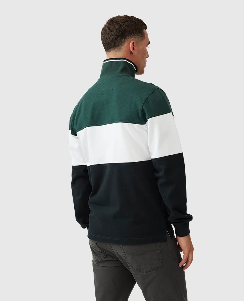 Rodd & Gunn - Foresters Peak Quarter Zip Rugby Sweatshirt - Forest, White & Black
