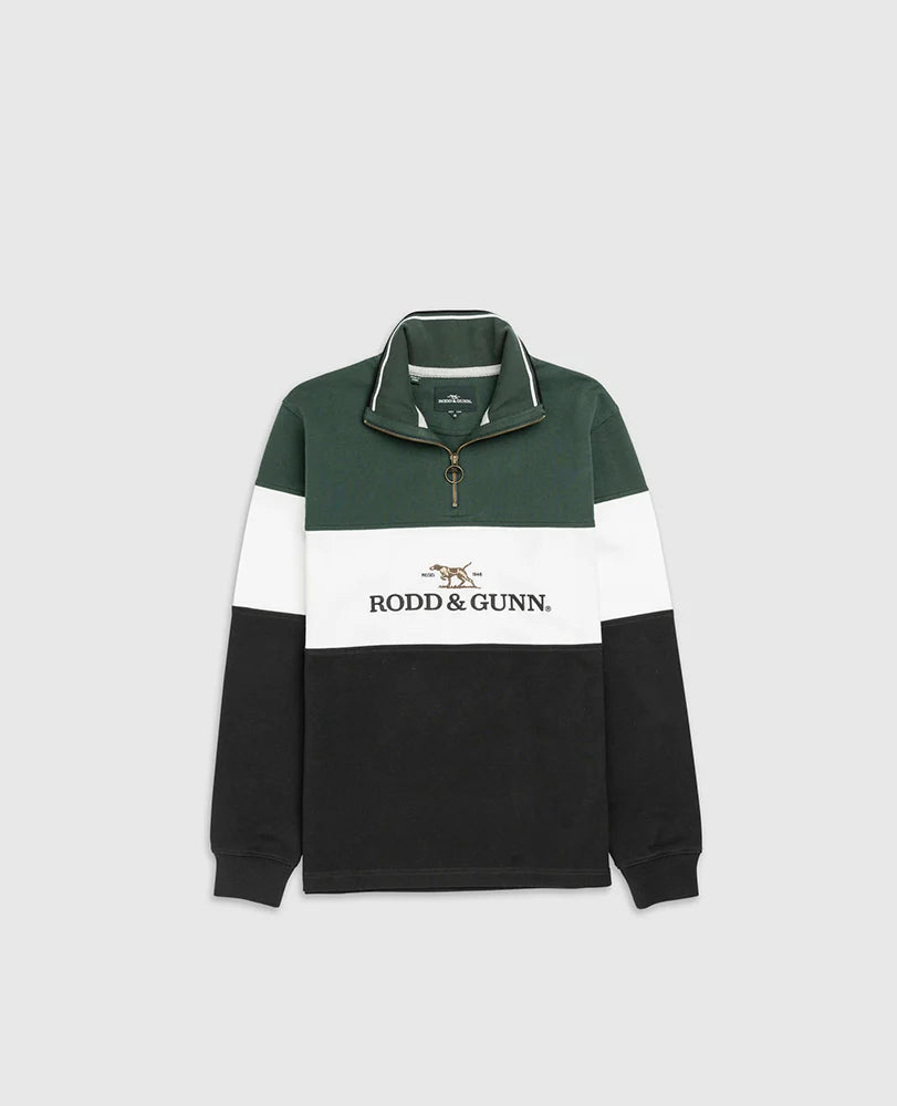 Rodd & Gunn - Foresters Peak Quarter Zip Rugby Sweatshirt - Forest, White & Black