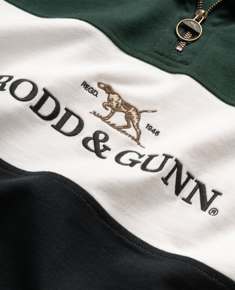 Rodd & Gunn - Foresters Peak Quarter Zip Rugby Sweatshirt - Forest, White & Black
