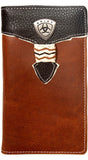 Ariat - Rodeo Wallet - Overlay - Tan & Brown featuring extra stitching and metal adornment on the front.