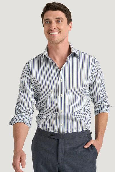 M.J. Bale - Ronald Shirt - Stripe - White/Navy/Green