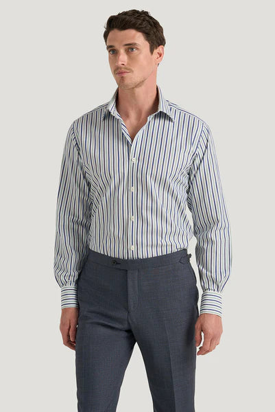 M.J. Bale - Ronald Shirt - Stripe - White/Navy/Green