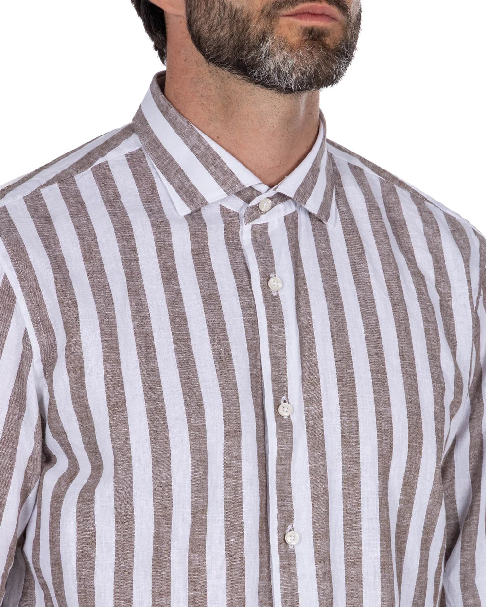 Abelard - Inch Linen Stripe Shirt - Chocolate