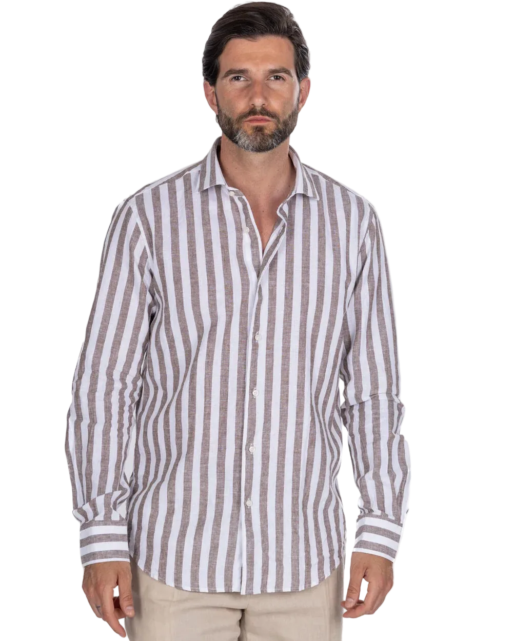 Abelard - Inch Linen Stripe Shirt - Chocolate