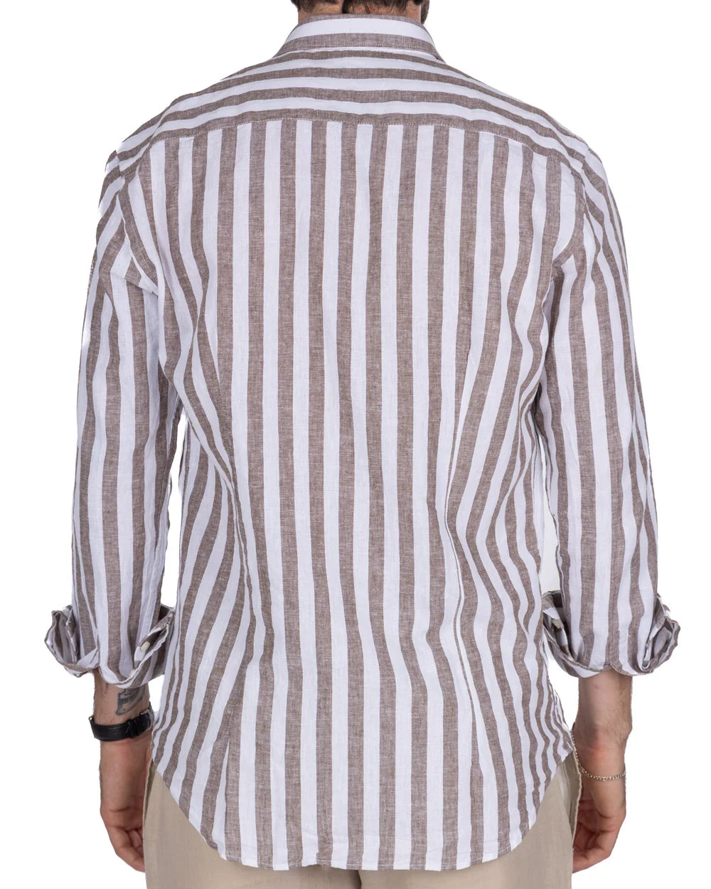 Abelard - Inch Linen Stripe Shirt - Chocolate