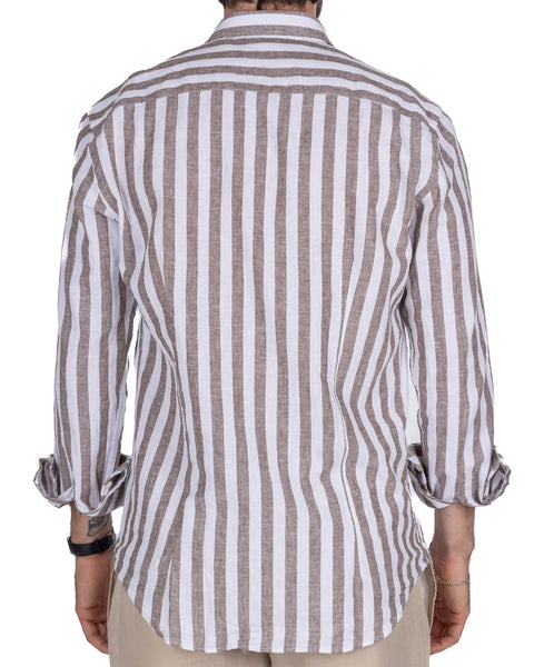 Abelard - Inch Linen Stripe Shirt - Chocolate