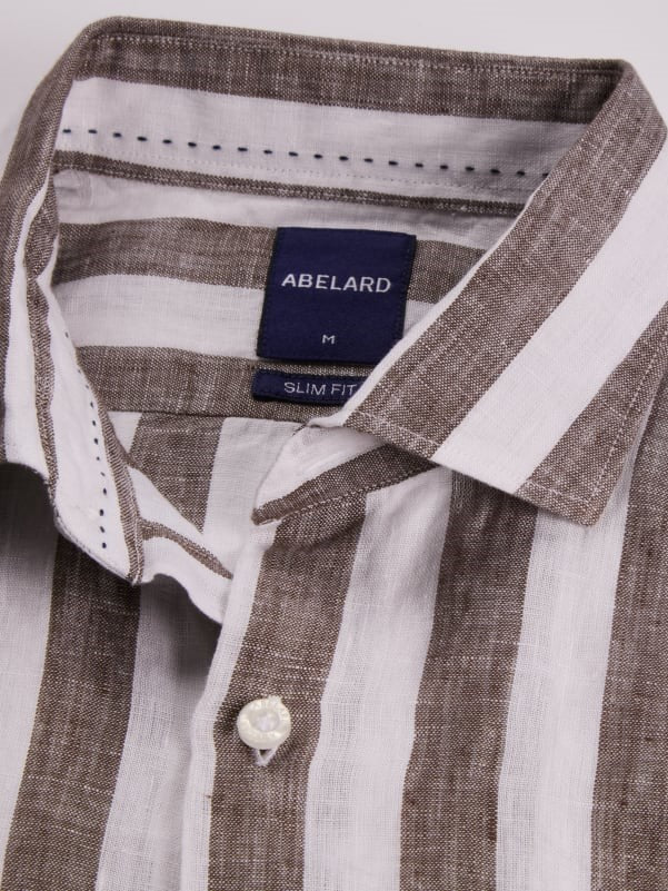 Abelard - Inch Linen Stripe Shirt - Chocolate
