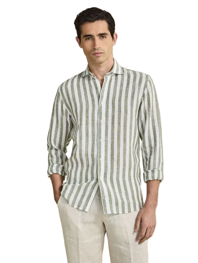 SAL262852128-L  - Abelard - Inch Linen Stripe Shirt - Lichen