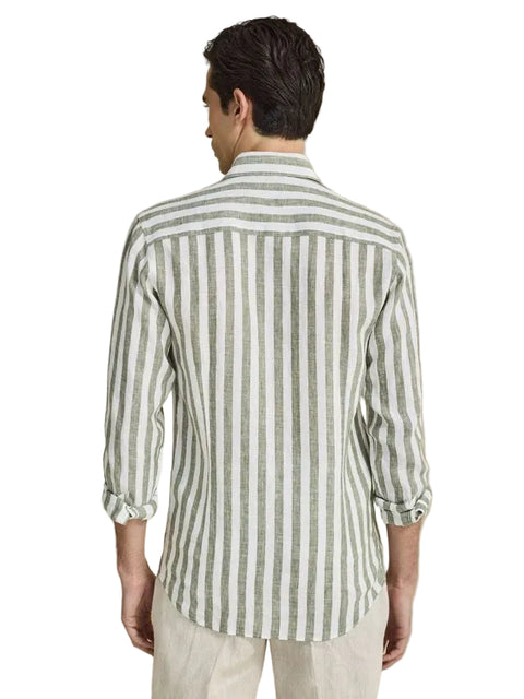 SAL262852128-L  - Abelard - Inch Linen Stripe Shirt - Lichen