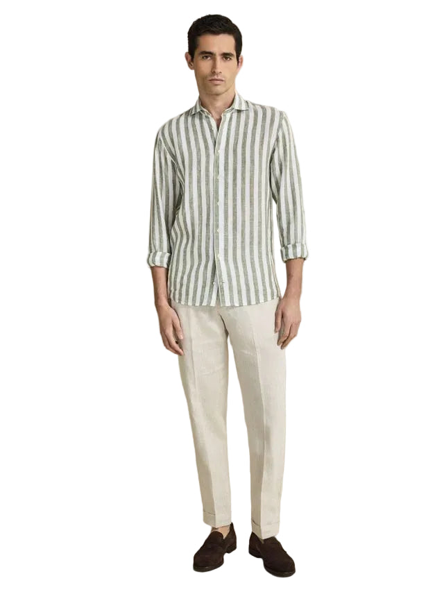 SAL262852128-L  - Abelard - Inch Linen Stripe Shirt - Lichen