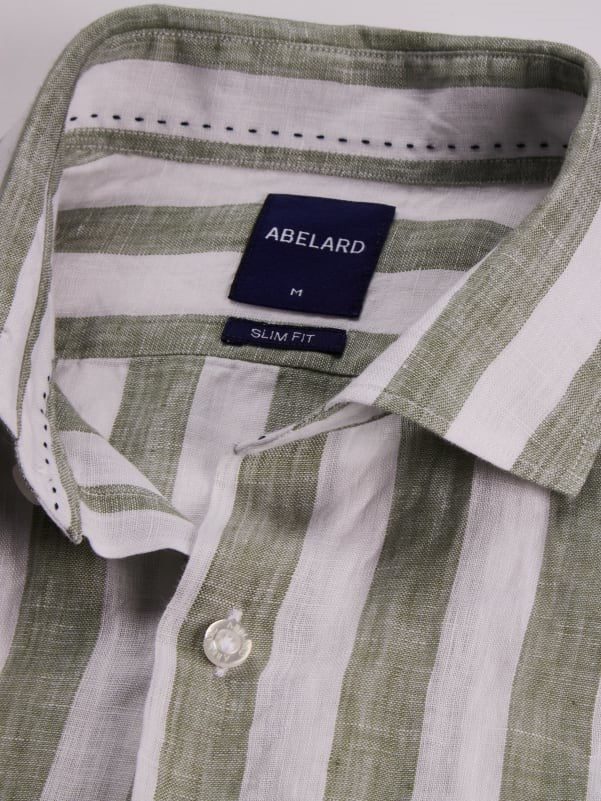 SAL262852128-L  - Abelard - Inch Linen Stripe Shirt - Lichen