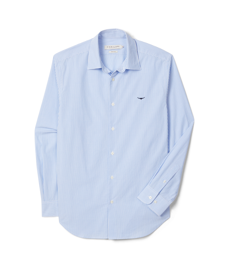 R.M.Williams - Sommers Poplin Shirt - Stripe - Blue & White