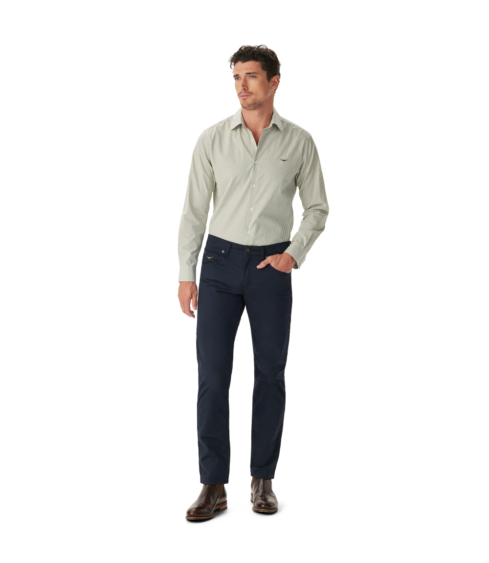 R.M.Williams - Sommers Poplin Shirt - Stripe - Green & White
