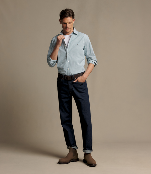R.M.Williams -  Sommers Poplin Stripe Shirt - Pine