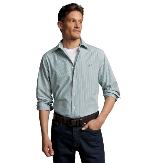 R.M.Williams -  Sommers Poplin Stripe Shirt - Pine