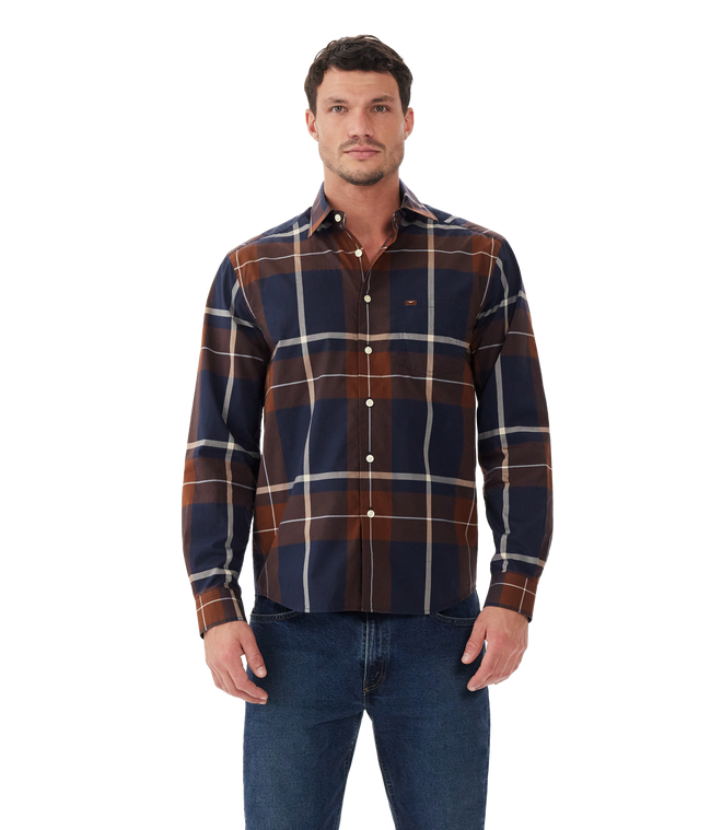 Coalcliff Shirt - Cotton Poplin - Brown Navy White