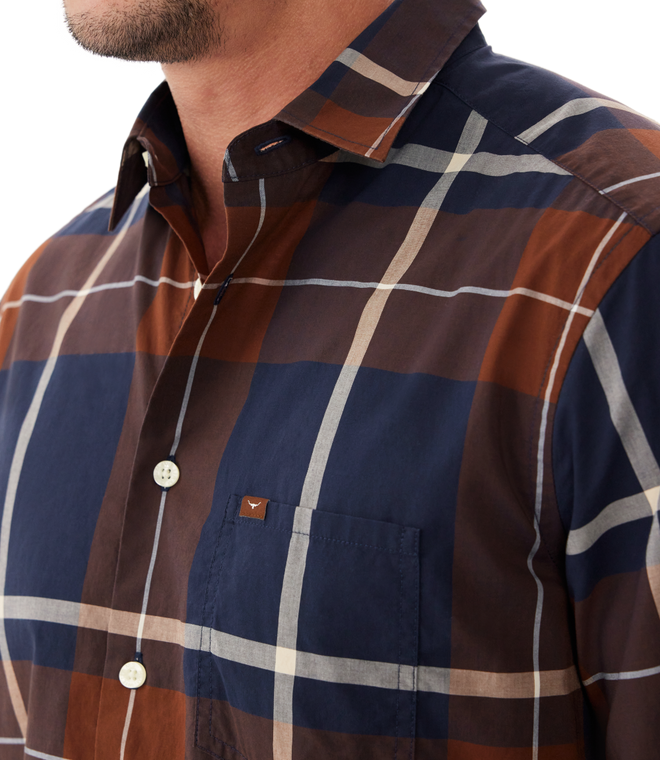 RM Williams - Coalcliff Shirt - Cotton Poplin - Checked - Brown, Navy & White